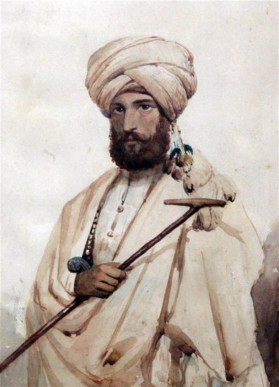 Pierre Bonirote (1811-1891) Portrait of an Indian gentleman wearing a turban 8.75 x 6.75in.